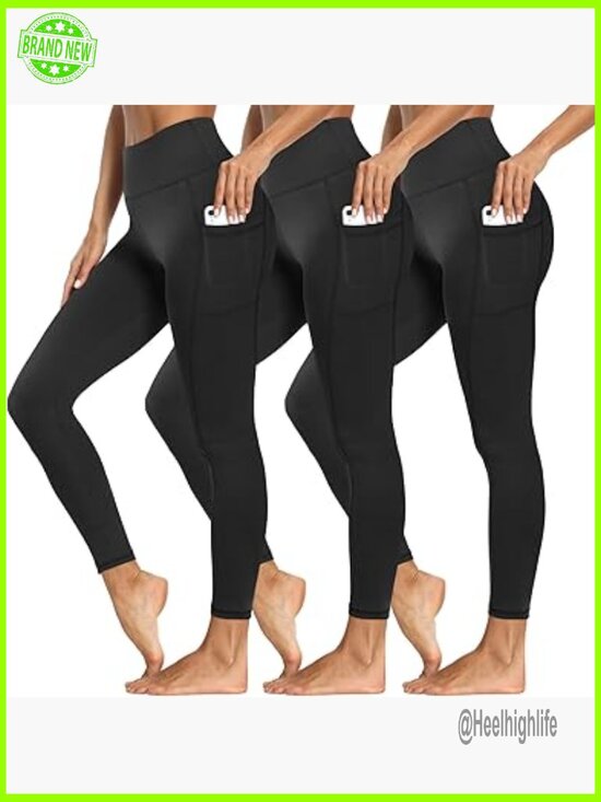Other - High Waist Tummy Control Leggings with Pockets, 3-Pack for Workout & Daily Wear
